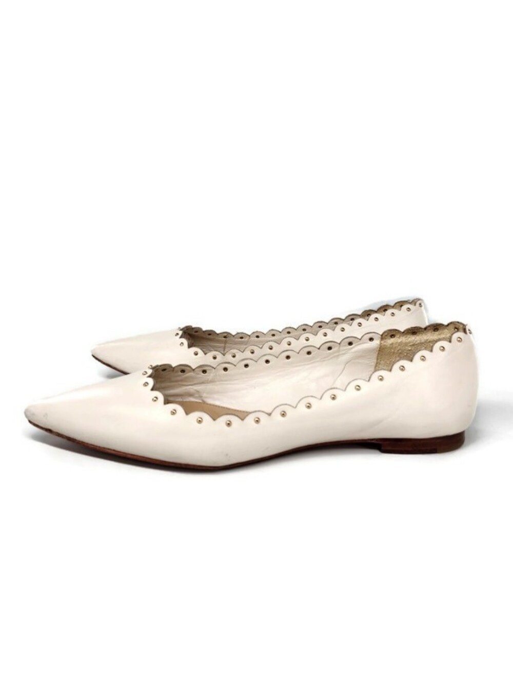 Coach Jill Cream Ivory Leather Scalloped Studded Point-Toe Slip-On Ballet Flats - Picture 2 of 11